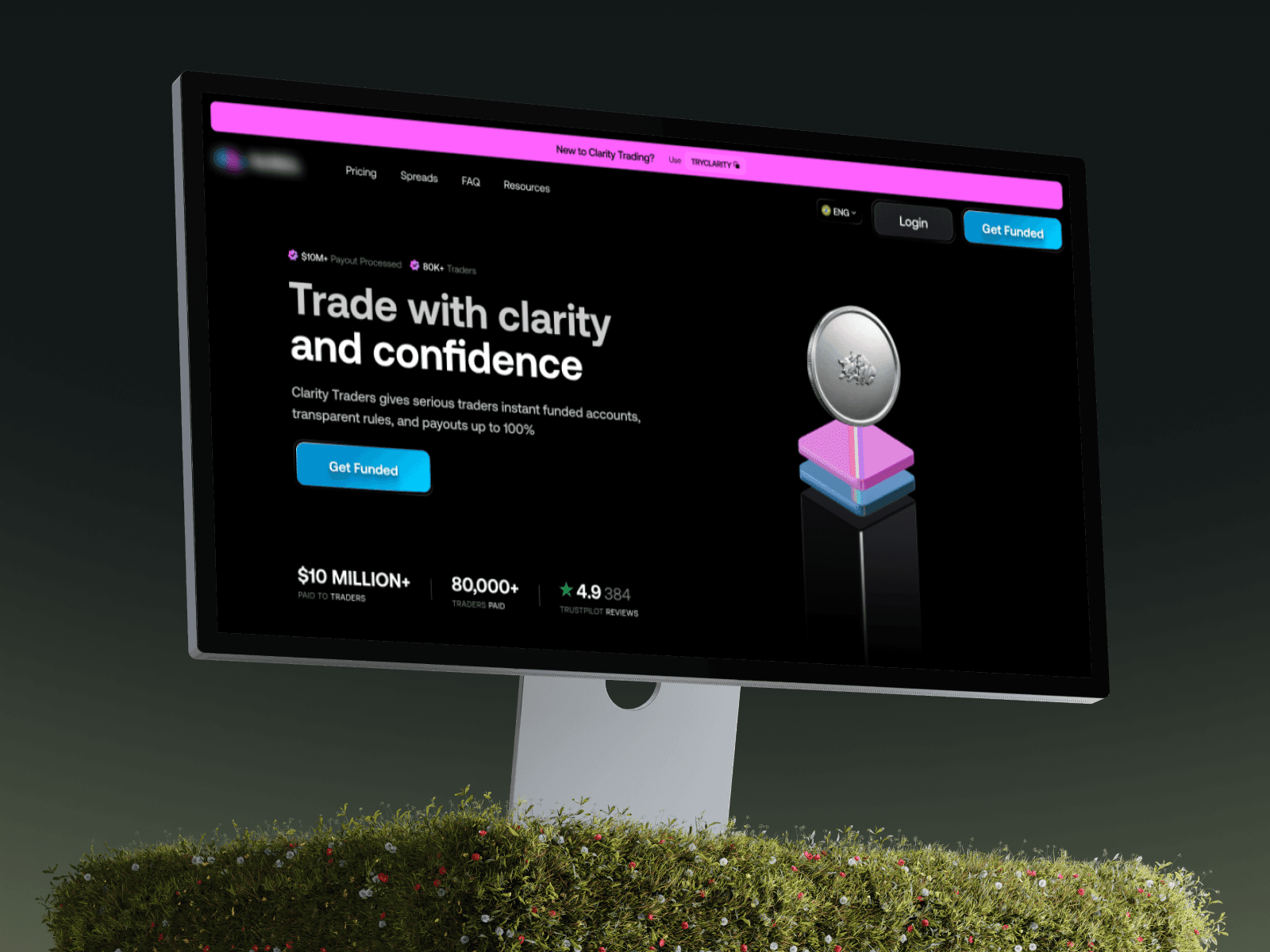 Clarity Traders funding platform hero, dark theme