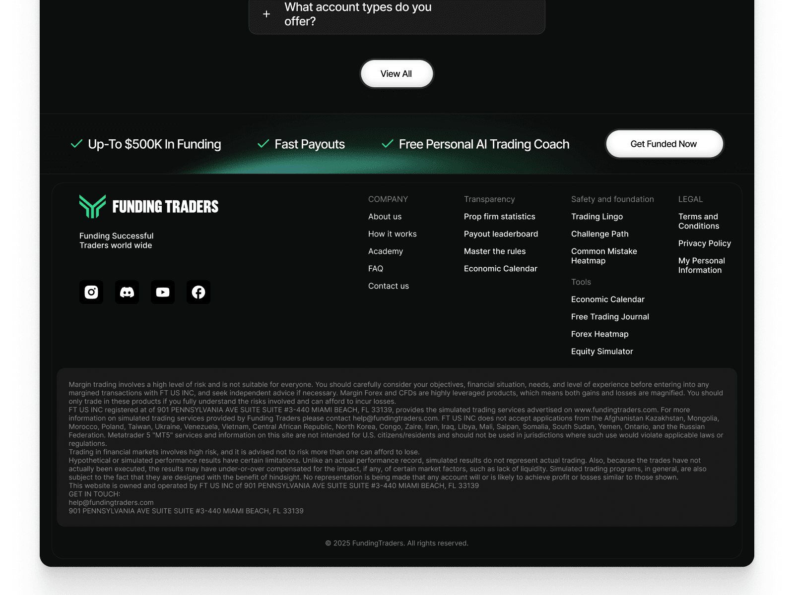 Funding Traders footer with legal disclosures